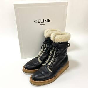 CELINE by Hedi Slimane セリーヌ バイ エディスリマン 20AW レザー×ムートン モーターサイクル レースアップブーツ 333723190C.38NO 37