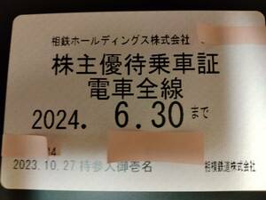 相鉄株主優待乗車証　電車全線　　2024.6.30まで持参人１名がご利用できます。女性名義です。