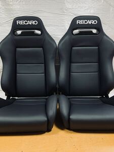 45.46.レカロ RECARO 2脚セット SR-3 黒フェイクレザー張り替え 張替え ブラックシングルステッチ 両側ダイヤル 