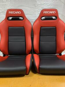 11.12.レカロ RECARO 2脚セット SR-3 黒×赤フェイクレザー張り替え 張替え 張替 赤 レッドシングルステッチ 両側ダイヤル