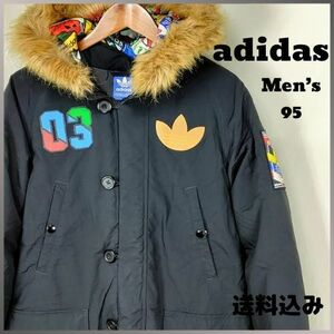 【新規出店セール】【adidas originals】 アディダスフーディー 三ツ葉ロゴ N-3B バッジ ダウンパーカー ジャケット 95 M 黒