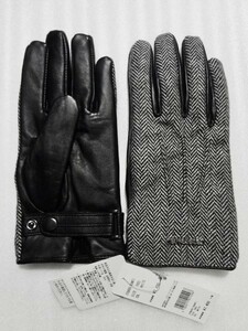  new goods tag attaching *BUFFALO BOBS* white black herringbone weave pattern × leather made glove * white × black * gloves * Buffalo Bob z* leather *24*FREE