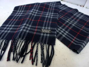 Ｍ５３★バーバリー★マフラー★Burberrys★ラムウール１００％★LAMBSWOOL★ネイビー★紺★チェック★MADE IN ENGLAND★60/LP520