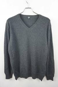 L415　ユニクロ　UNIQLO　カシミヤ100　メンズ　カシミヤセーター　Vネックニット　カシミヤニット　サイズXL　グレー