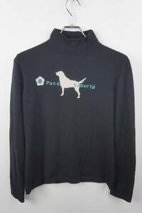 L417　PACE LIBERTA　レディース　モックネックカシミヤセーター　ブラック　カシミヤ100　犬柄　M相当　women's