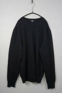 A003　Uniqlo　ユニクロ　カシミヤ100%　カシミヤセーター　クルーネックセーター　ブラック　黒　サイズM　メンズ