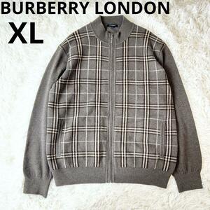 極美品バーバリー ウールジップニット ノバチェック ブラウン 大きいサイズXL Burberry