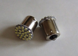 ＜LEDS07Y-005＞ 21 SMD LED 小型　(10W電球置換え) ウインカー用 アンバー（黄色） BA15ｓ シングル球 ２個セット