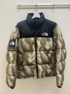 Supreme ノースフェイス 13AW fur print nuptse ファープリント ヌプシジャケット Mサイズ ちくわ ブラック レザー