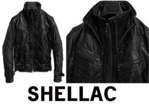 定価126,000円SHELLACシェラック製品染め カウベジタブルタンニング牛革シングルライダースBLACK5351schorlBACKLASHwjkAKM