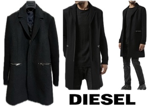 定価115,500円 DIESELディーゼルWOOLウール山羊革レザー切替アームニットチェスターコートjoggKROOLEYprojectグレンマーティンス