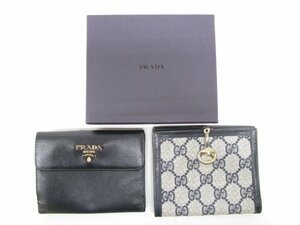 [即日発送] ブランド二つ折り財布 2点まとめ PRADA サフィアーノレザー ブラック/オールドグッチ GG クレスト ホースビット ネイビー 331