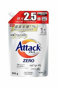 【大容量】アタック ゼロ(ZERO) 液体 洗濯洗剤(Laundry Detergent) 詰め替え 900g (清潔実感! 洗うたび白さよみがえる)