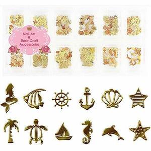 Princess-style 薄型 アート パーツ ゴールド ネイル＆レジン用 マリンパーツ 12種類300枚セット