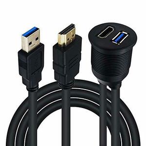 Duttek HDMI&USB3.0 延長パネル防水ケーブル2m, 車用 USB 3.0 & HDMIオス tメス延長マウント ダッシュマウント フラッシュマウント