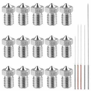 AFUNTA 15 PCS M6 3Dプリンタステンレスノズルプリントヘッド押出機対応1.75mm E3D Makerbot＆ANET A8＆Creality CR-10、5サイズ（0.2 /