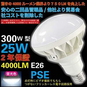 PAR38-IP65-300W型-25Wで4000lm LEDハイビーム電球 レフランプ ビームランプ バラストレス水銀灯代替 E26-昼光色 LED投光形電球