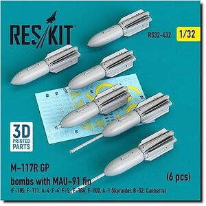 レスキット 1/32 M-117R 750ポンド爆弾・MAU-91フィン 6個入 プラモデル用パーツ RSK32-0432