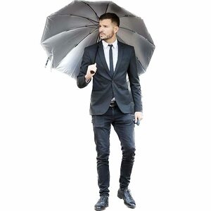 オカモト原宿店 男性用の晴雨兼用日傘 折りたたみ傘 特大 UV99%カット 2段式 丈夫な10本骨 裏シルバー