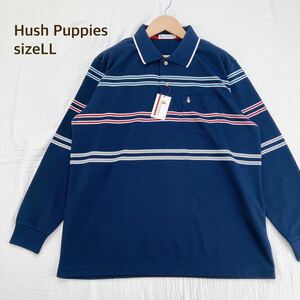 【タグ付き未使用/LLサイズ/定価7590円】 ハッシュパピー Hush Puppies 長袖Tシャツ リップルボーダーポロシャツ 大きいサイズ ネイビー