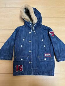 ミキハウス　デニム地中綿ジャケット　サイズ110 ファー取り外し可能　美品 ジャケット フード アウター ファー