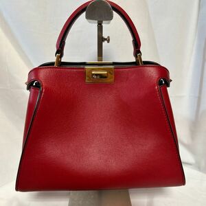 【#yk】【美品】FENDI フェンディハンドバッグ レザー 金具 2way レッド