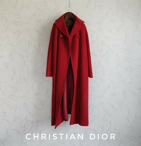 超高級 美品 極上の逸品 Christian Dior 憧れのフランス製めちゃ可愛オーバーサイズコート チェスター 赤系カラー クリスチャンディオール