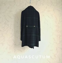 超高級 美品 Aquascutum おしゃれモダンチェックコート アクアスキュータム めちゃ可愛スタイル グリーン系 豪華裏地_画像4