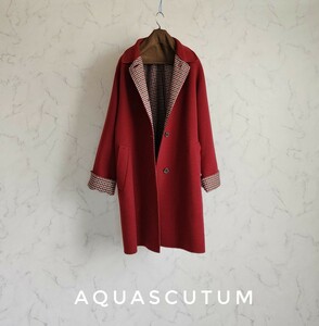 超高級 Aquascutum 憧れの一級品ダブルフェイスコート アクアスキュータム 1枚仕立て 大人気オーバーサイズスタイル レッド系カラー 