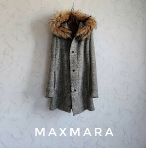 超高級 美品 Maxmara 一級品本場イタリア製モダンコート 憧れのリアルビッグファー マックスマーラ studio おしゃれデザイン