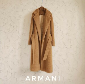 超高級 極美品 Armani Collezioni 一本場イタリア製 憧れのアルパカベルテッドコート ふわゆるオーバーサイズ アルマーニ キャメルカラー 