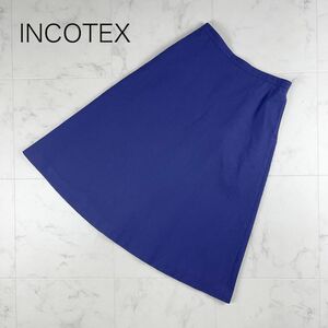 美品 INCOTEX インコテックス Aラインスカート バックジップ ミモレ丈 裏地あり 紺 ネイビー サイズ38*IC878