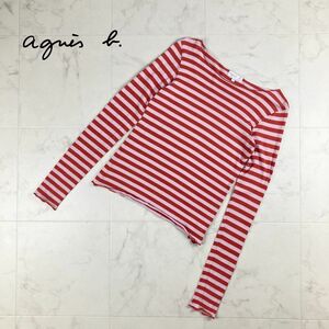 agnes b. アニエスベー ボーダロングTシャツ 長袖カットソー トップス レディース 赤 レッド ピンク サイズ1*IC1200