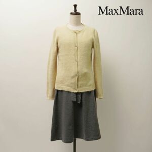 美品 Max Mara マックスマーラ アンサンブルニット アンゴラウール 長袖カーディガン ワンピース レディース クリーム色 サイズM*IC483