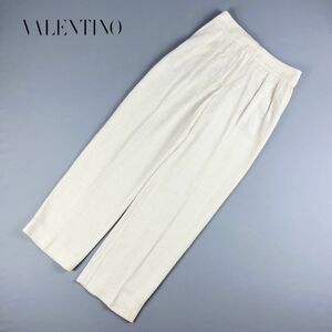 VALENTINO ヴァレンティノ ツイード ツータックテーパードパンツ ボトムス 裏地なし レディース 白 アイボリー サイズM*IC450