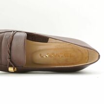 LANCEL ランセル 23.0 ローファー ヒール スクエアトゥ ゴールド金具 レザー 茶色 ブラウン/IC57_画像6