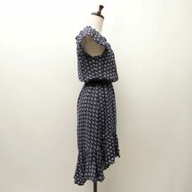 美品 DIANE von FURSTENBERG ダイアンフォンファステンバーグ リネン混 小花柄 フレアワンピース 膝丈 レディース 紺 サイズS*IC411_画像4