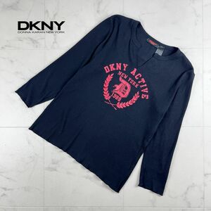 DKNY Donna Karan New York long sleeve rib tops thin tops front Logo lady's y2k black black size M*IC677