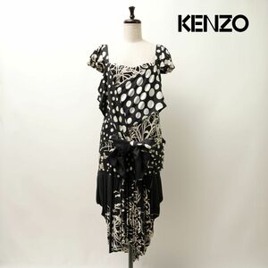  прекрасный товар KENZO Kenzo шелк 100% общий рисунок пуховка рукав One-piece бисер вышивка mi утечка длина подкладка нет женский чёрный серия оттенок черного размер S*IC1246