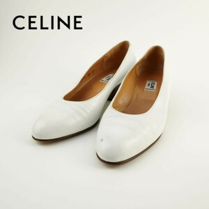 CELINE セリーヌ 37 24.0 パンプス イタリア製 ヒール ラウンドトゥ レザー 白 ホワイト/KC92