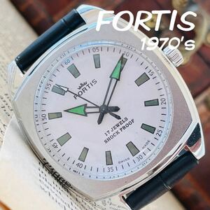 【1円スタート】■カッコイイ!美品■フォルティス/FORTIS/アンティークウォッチ/手巻きメンズ腕時計/1970’sビンテージ/白/ホワイト