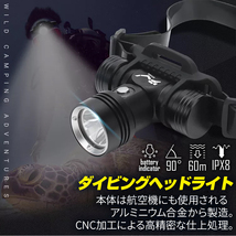 ダイビングライト LED 水中ライト 水深 60m ヘッドライト ヘッドランプ 潜水 キャンプ アウトドア 釣り 登山 防災グッズ 1000LM 防水_画像2