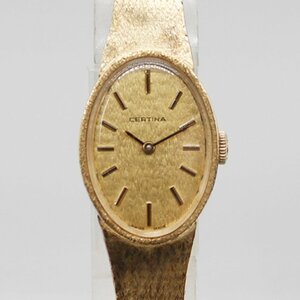 CERTINA サーチナ レディース腕時計 手巻き 楕円形 文字盤ゴールド 金属ベルト 動作確認済み 中古品 m_w(j) m24-32876