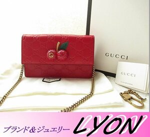 未使用品【グッチ】GUCCI　シマ　クリスタルチェリー　ミニチェーンショルダー　２ＷＡＹ　クラッチ　極美品