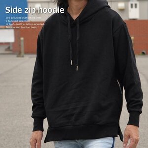 パーカー オーバーサイズ メンズ レディース ドロップショルダー サイドZIP 無地 7994290 280510 ブラック M 新品 1円 スタート