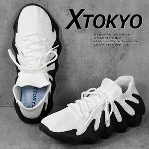 X-TOKYO メンズ スニーカー シューズ 靴 スリッポン ちょい厚底 ストレッチ素材 4026 ホワイト 28.0cm / 新品 1円 スタート