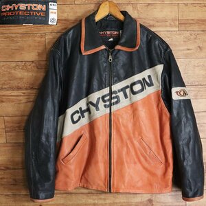 ?5S/s8.21-1　ユーロ古着　CHYSTON　シングルライダース　本革　レザージャケット　革ジャン　皮ジャン　バイカー　L　ヴィンテージ