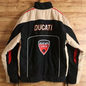 J8J/Y4.28-７　イタリア古着　DUCATI CORSE　ドゥカティ・コルセ　レーシングジャケット　ブルゾン　中綿　刺繍　バイカー　L　ユーロ古着