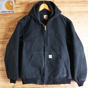 L6J/s4.24-3　90s　アメリカ製　Carhartt　カーハート　ダック地　アクティブジャケット　ワークジャケット　XL　ブラック　アメリカ古着