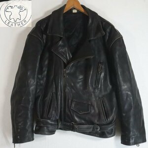 H1S/s3.23-2　肉厚！　REAL LEATHER　ダブルライダース　本革　レザージャケット　革ジャン　皮ジャン　バイカー　メンズ　ブラック